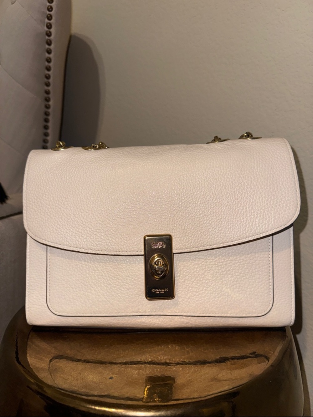 Coach Pebbled Leather Shoulder Bag in Ivory with Gold Hardware authentic